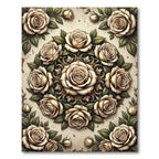 Elegant Cream Rose Floral Medallion Rug