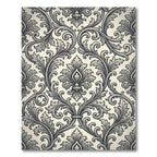Ornate Black and White Acanthus Scroll Rug
