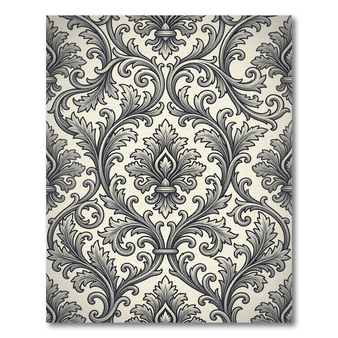 Ornate Black and White Acanthus Scroll Rug