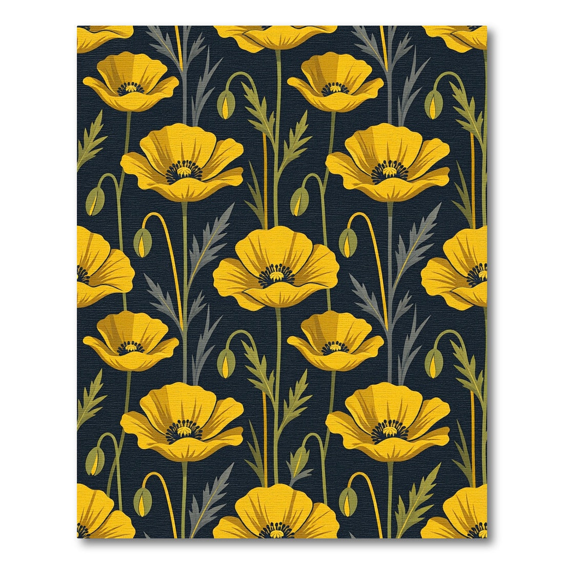 Golden Poppy Botanical Navy Floral Rug