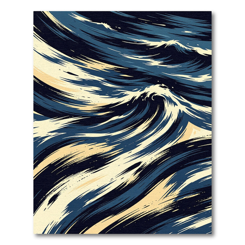 Deep Blue Cream Abstract Wave Rug