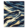 Deep Blue Cream Abstract Wave Rug