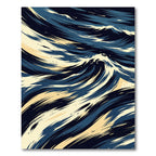 Deep Blue Cream Abstract Wave Rug
