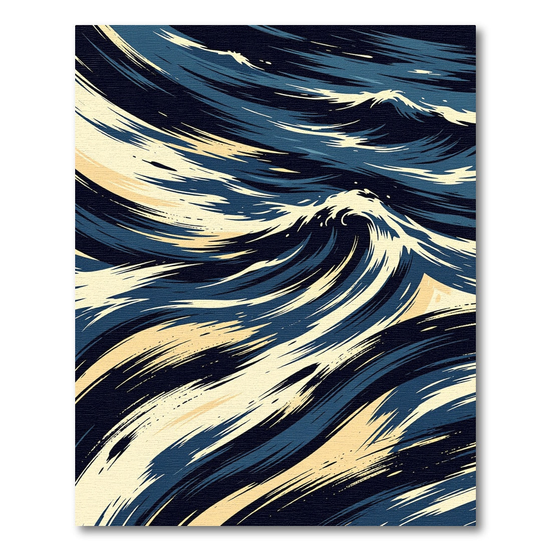 Deep Blue Cream Abstract Wave Rug