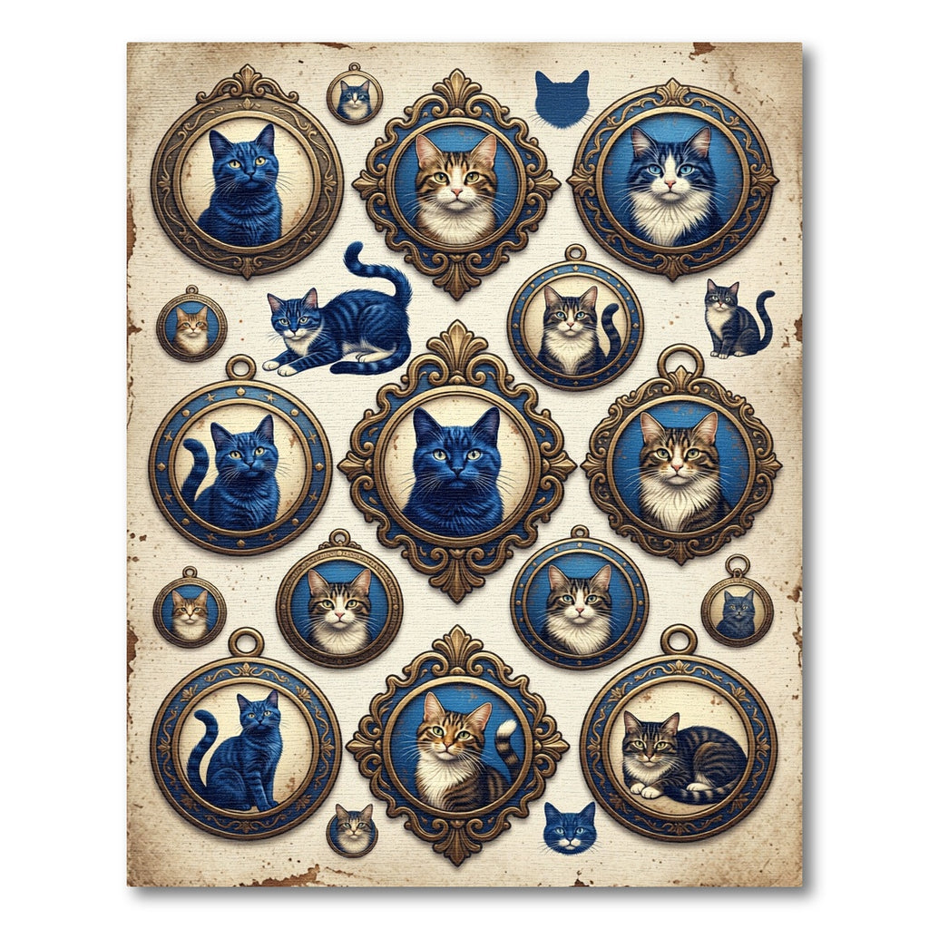 Vintage Blue Feline Portrait Gallery Rug