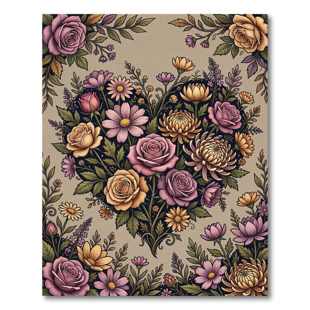 Vintage Floral Heart Bouquet Artwork Rug