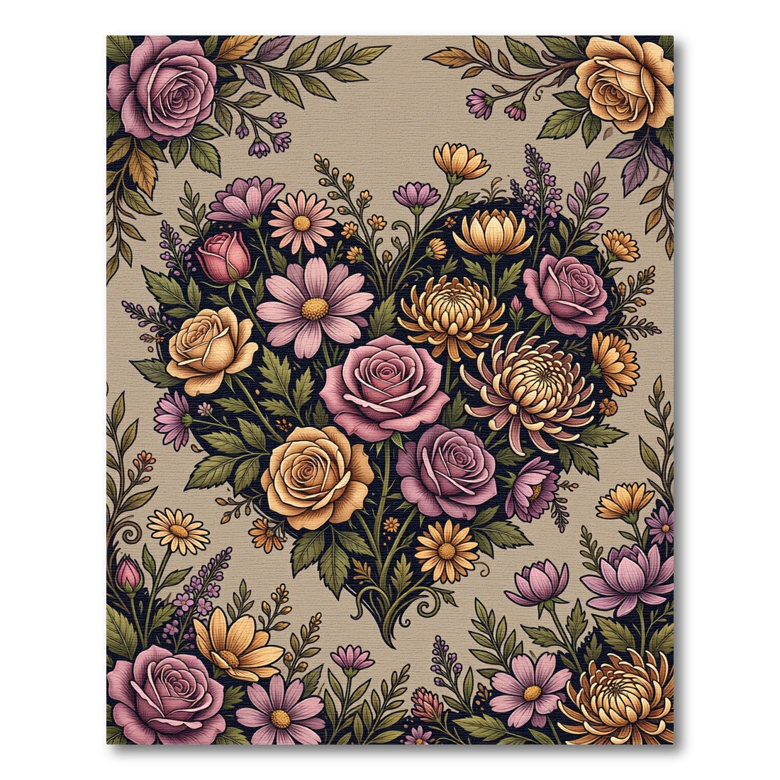 Vintage Floral Heart Bouquet Artwork Rug