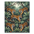 Vibrant Orange Tigers Jungle Foliage Rug