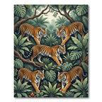 Vibrant Orange Tigers Jungle Foliage Rug