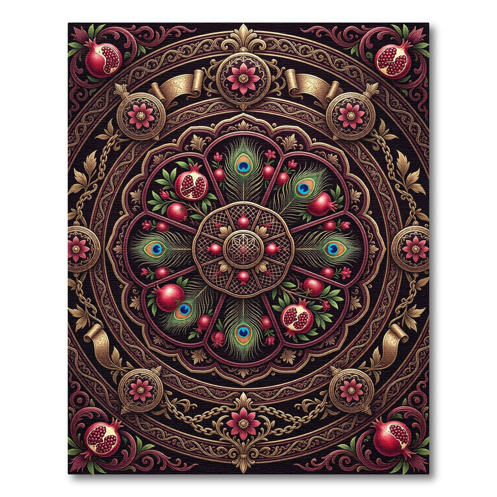 Ornate Pomegranate Peacock Mandala Jewel-Toned Rug