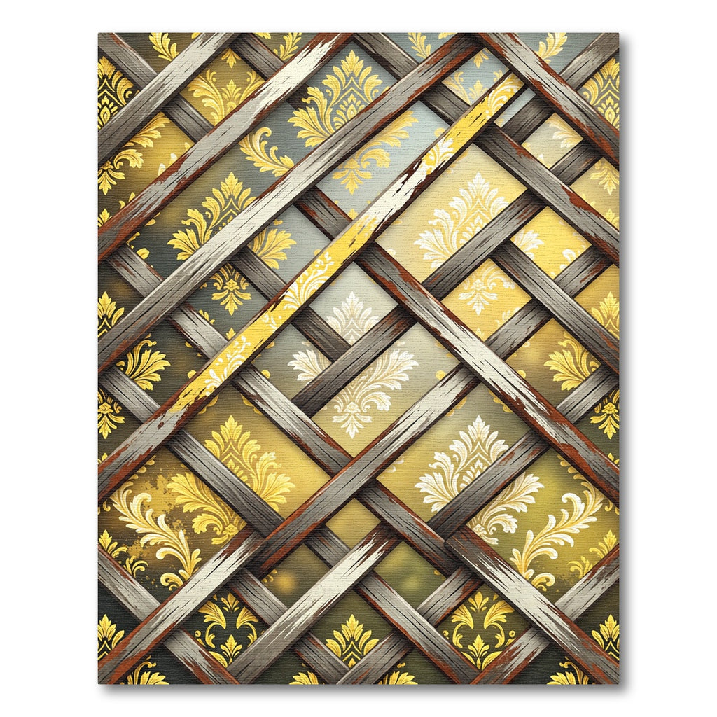 Golden Damask Lattice Weathered Wood Rug
