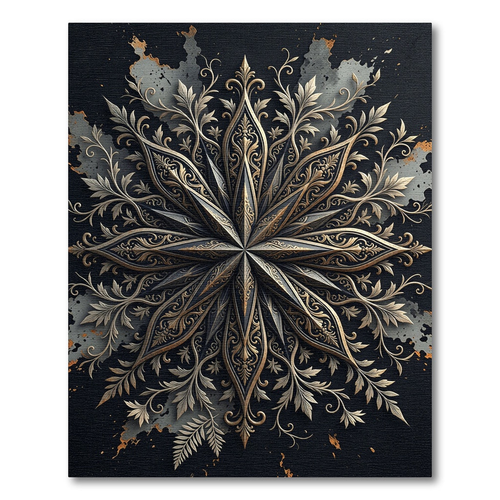 Ornate Gold Filigree Starburst Medallion Rug