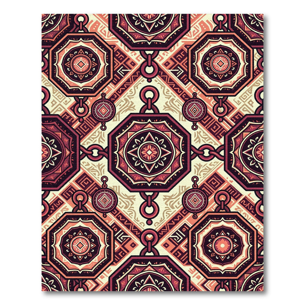Ornate Crimson Geometric Chain Medallions Rug