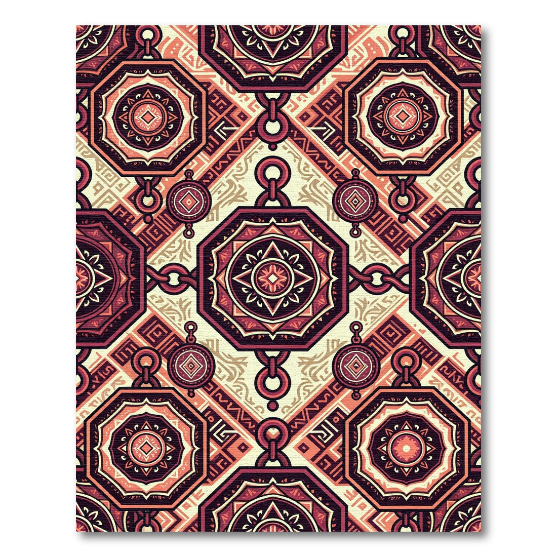 Ornate Crimson Geometric Chain Medallions Rug