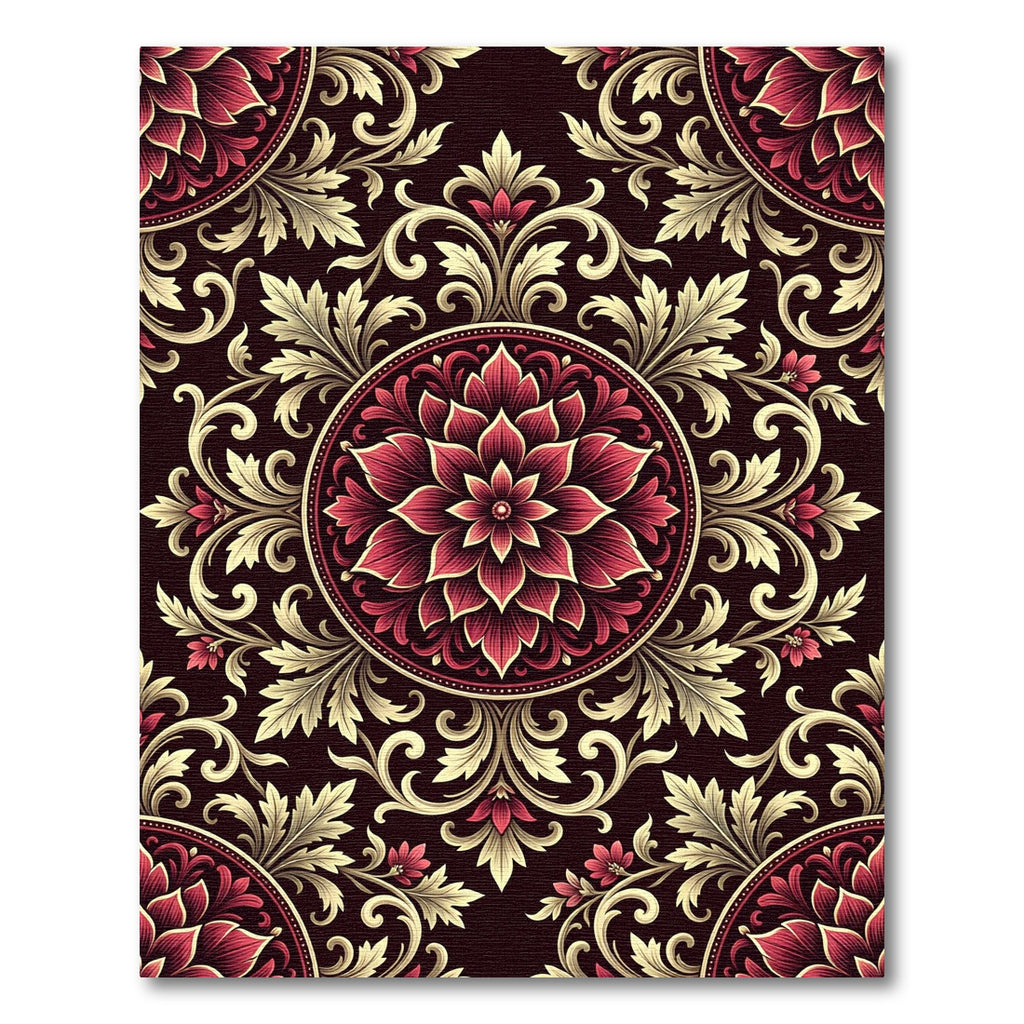 Crimson Gold Floral Medallion Scroll Rug