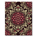 Crimson Gold Floral Medallion Scroll Rug
