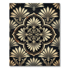 Black and Gold Floral Damask Medallion Rug