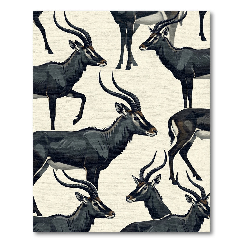 Elegant Monochrome Sable Antelope Illustration Rug