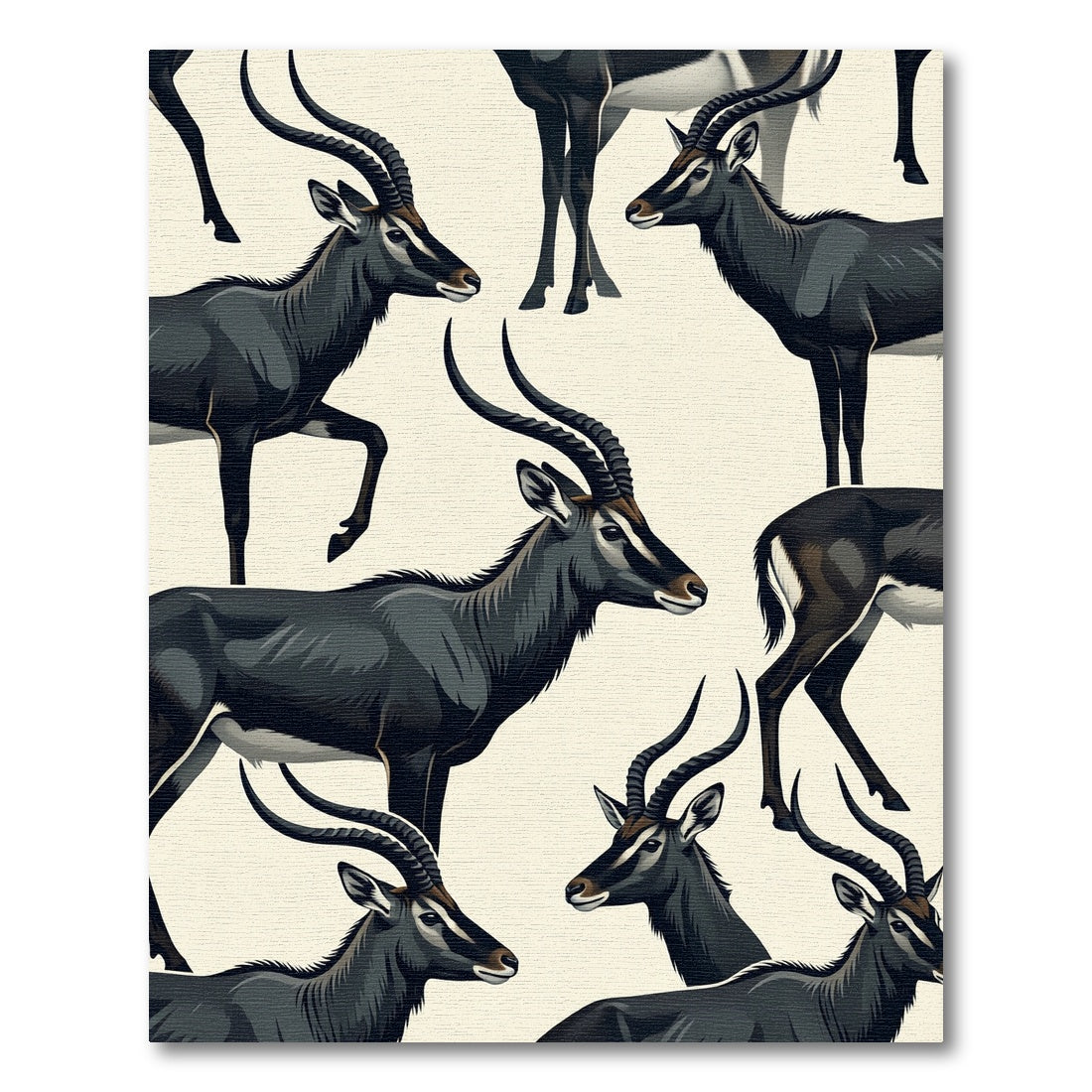 Elegant Monochrome Sable Antelope Illustration Rug