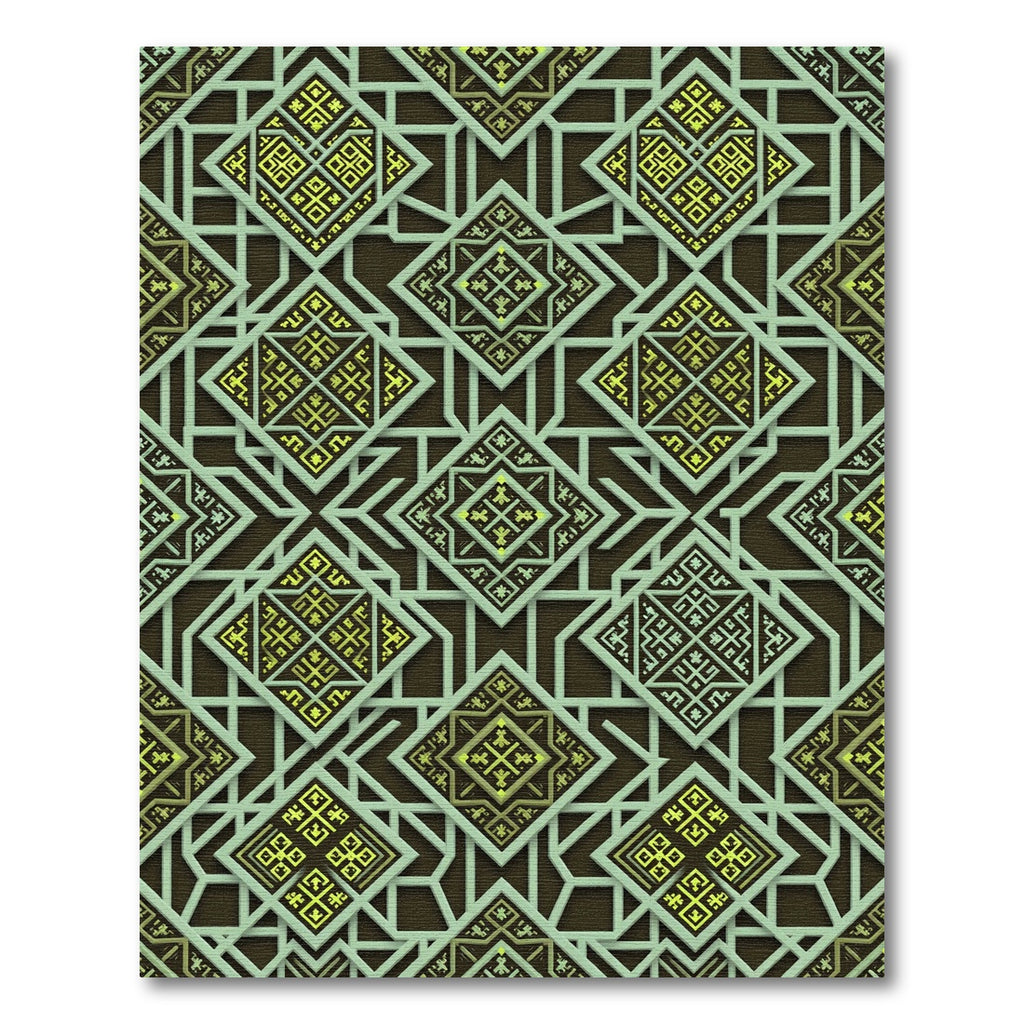 Sage Green Geometric Lattice Diamond Rug