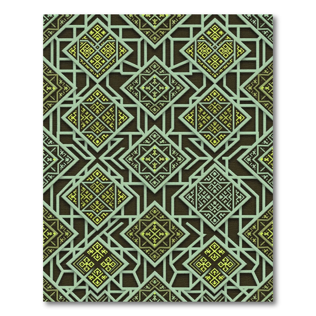 Sage Green Geometric Lattice Diamond Rug