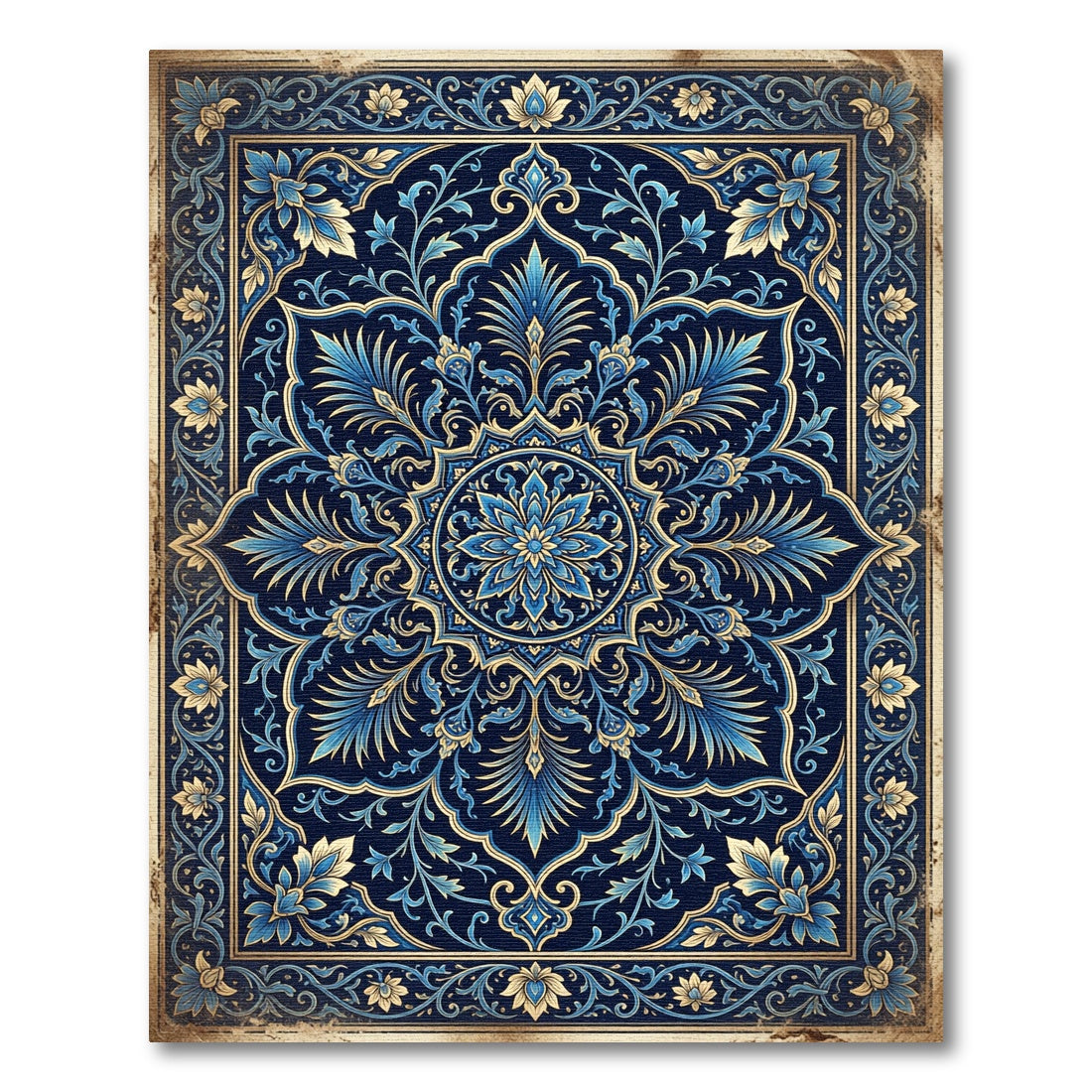 Royal Blue Gold Filigree Medallion Rug