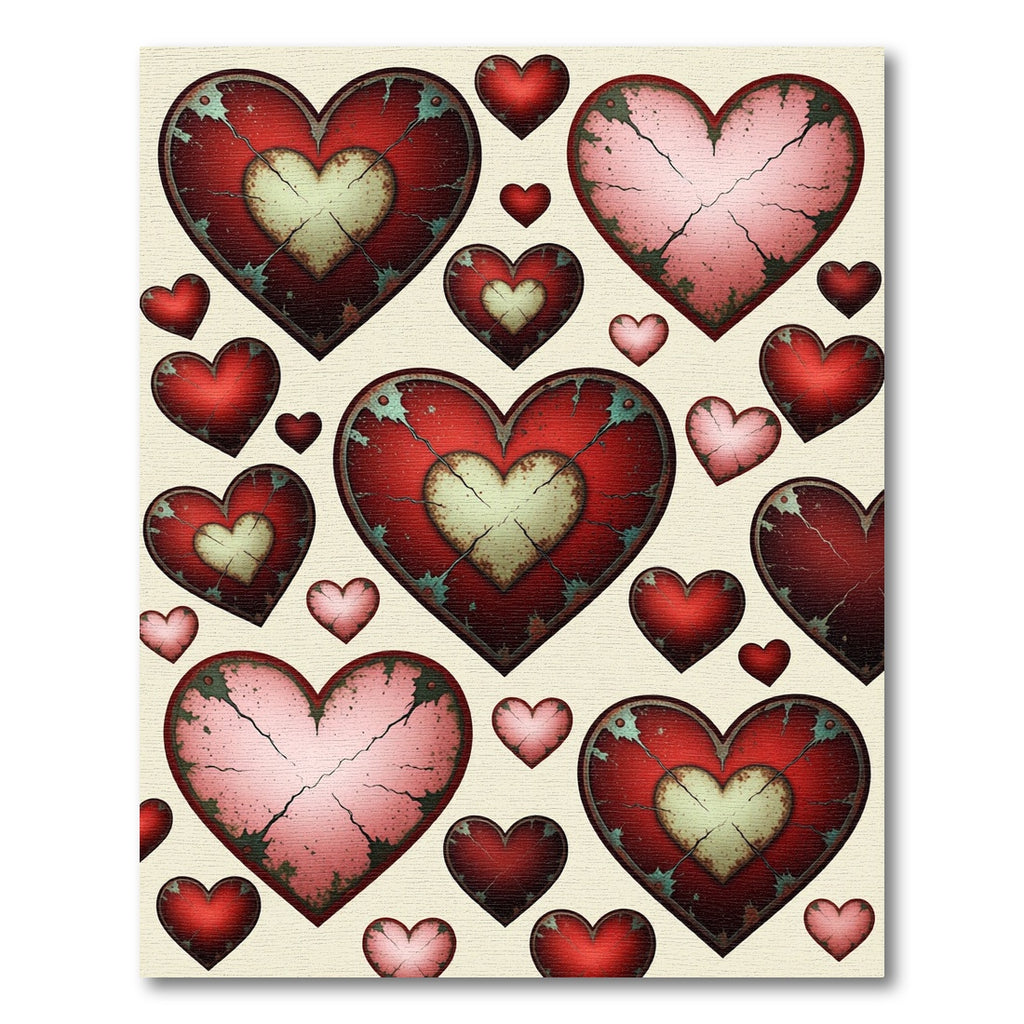 Distressed Crimson Cracked Heart Collage Rug