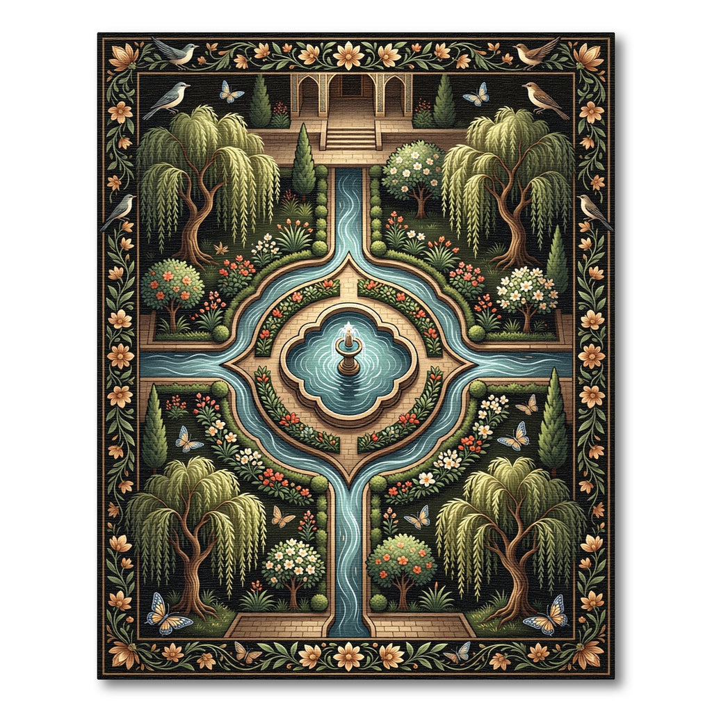 Enchanted Garden Willow Floral Fountain Rug