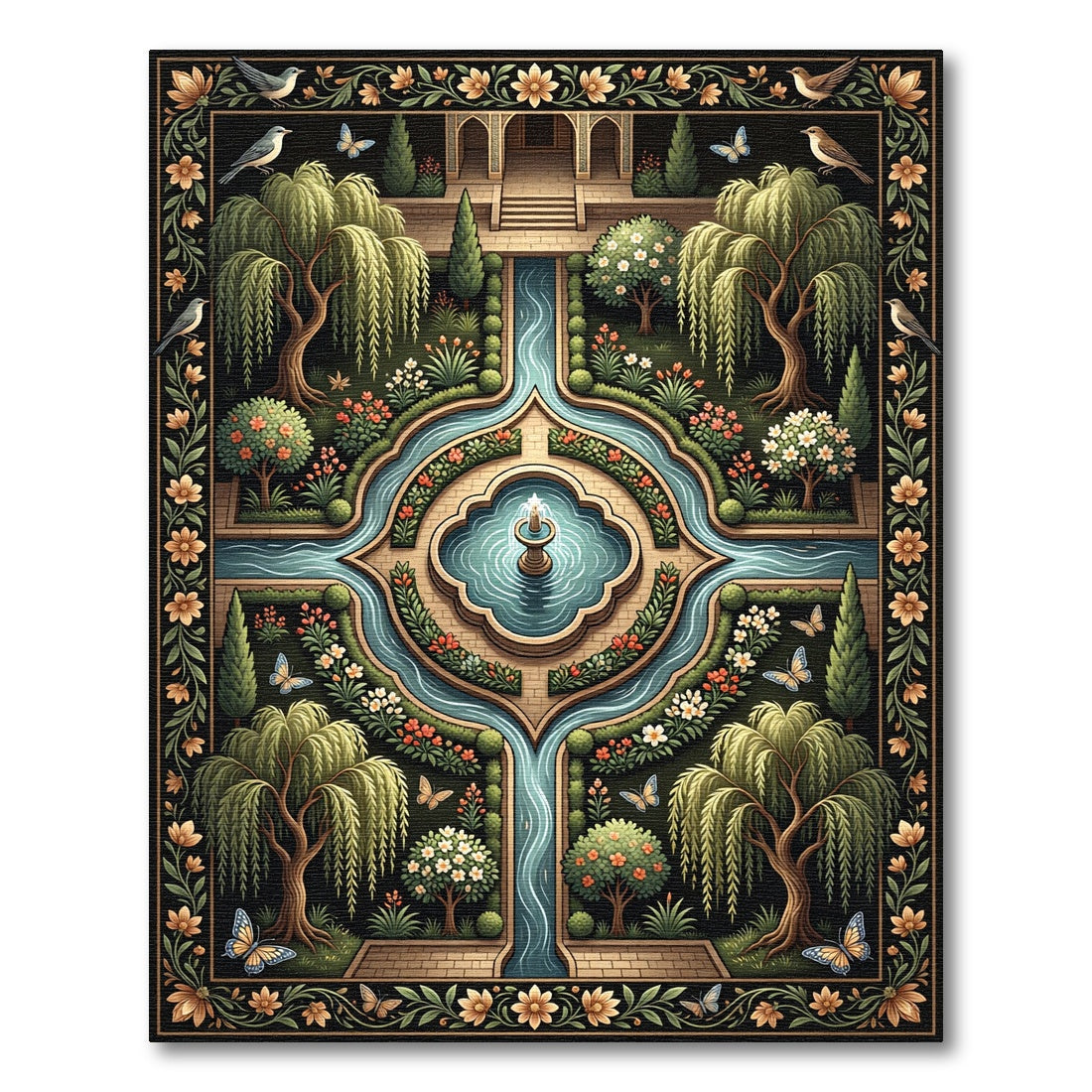 Enchanted Garden Willow Floral Fountain Rug