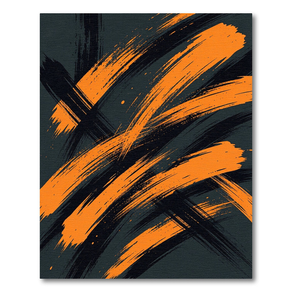 Bold Orange and Black Abstract Brushstroke Rug