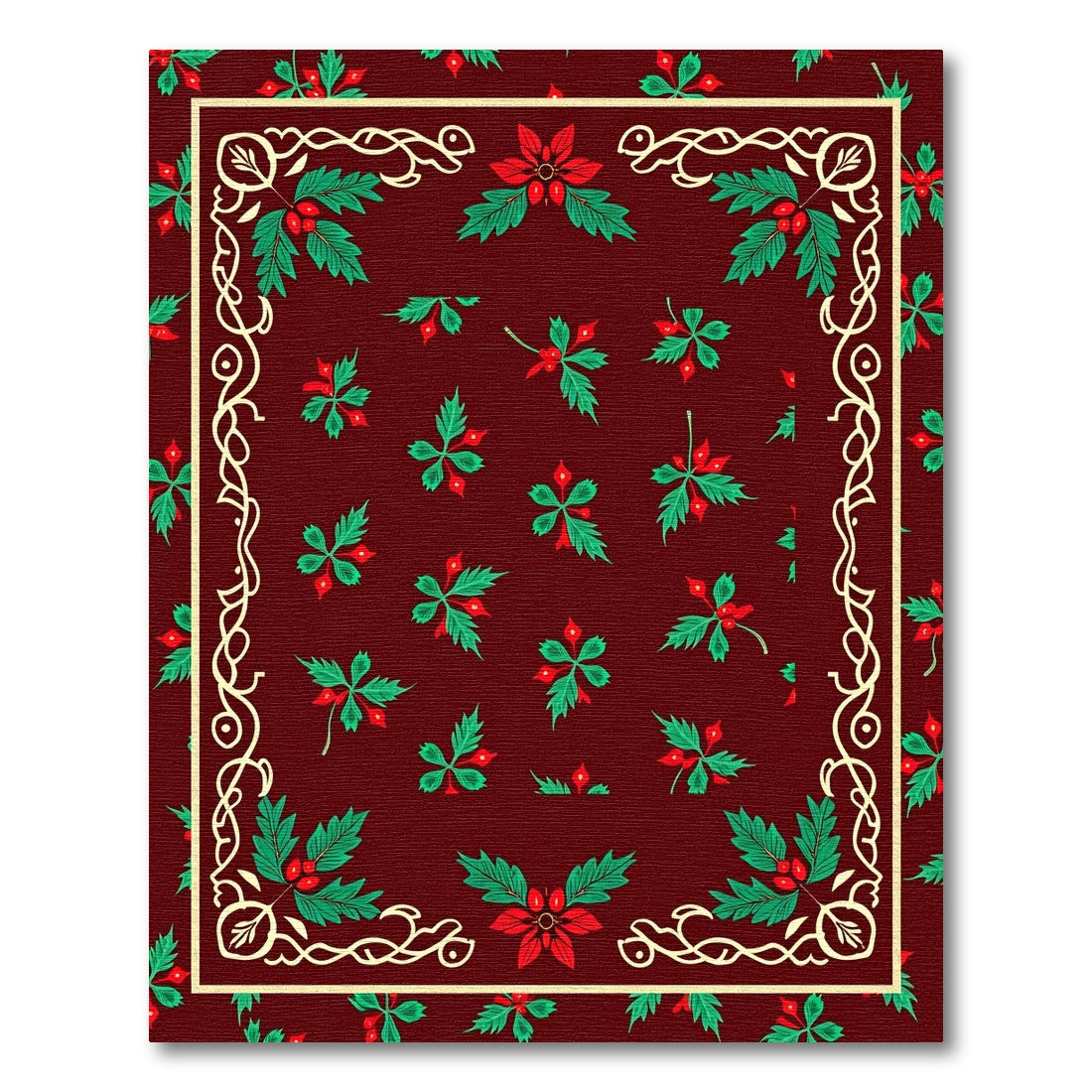 Crimson Holly Berry Garland Border Rug