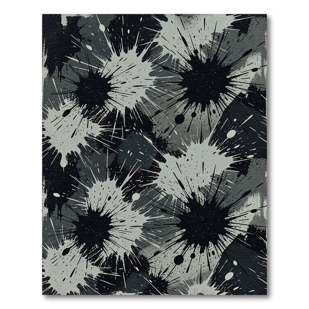 Monochrome Black and Gray Ink Splatter Rug