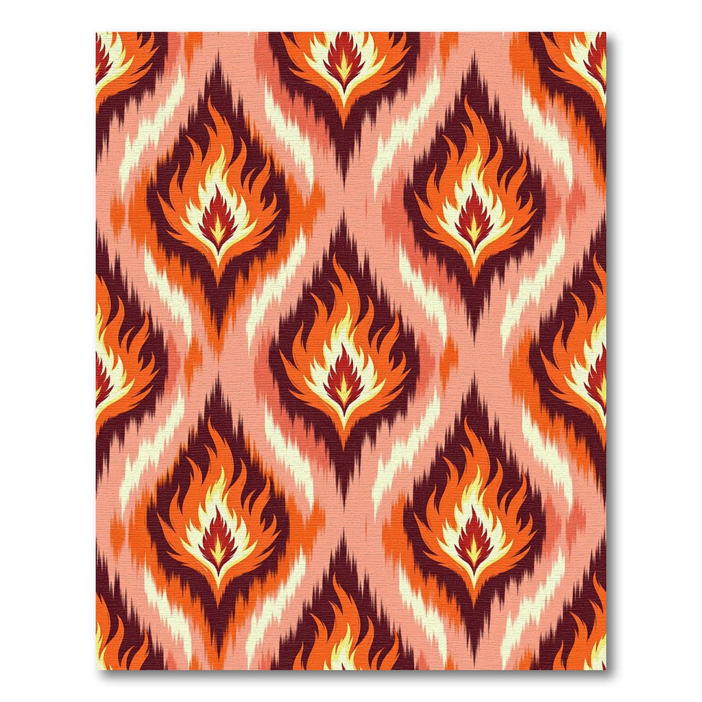 Fiery Red Orange Flame Ikat Rug
