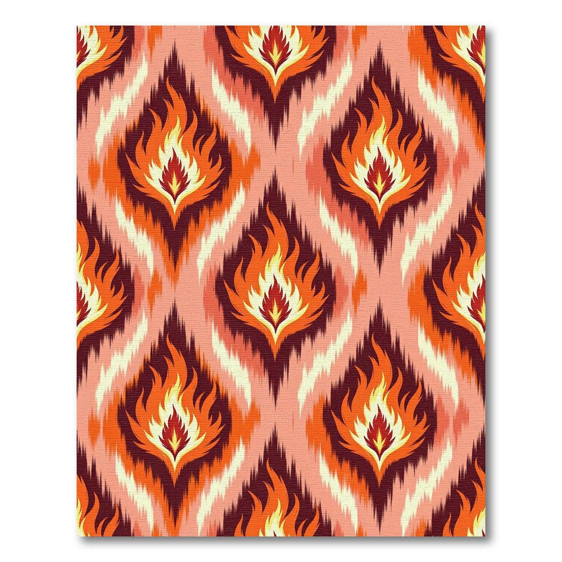 Fiery Red Orange Flame Ikat Rug