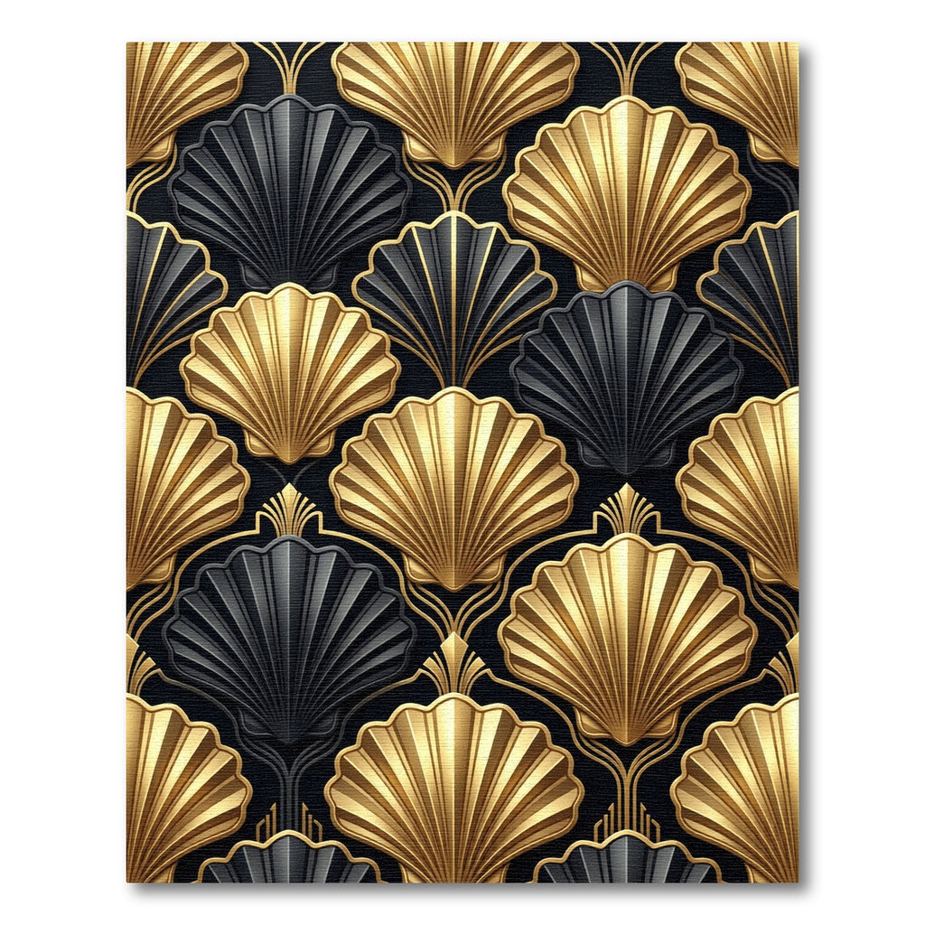 Gold Black Fan Art Deco Rug
