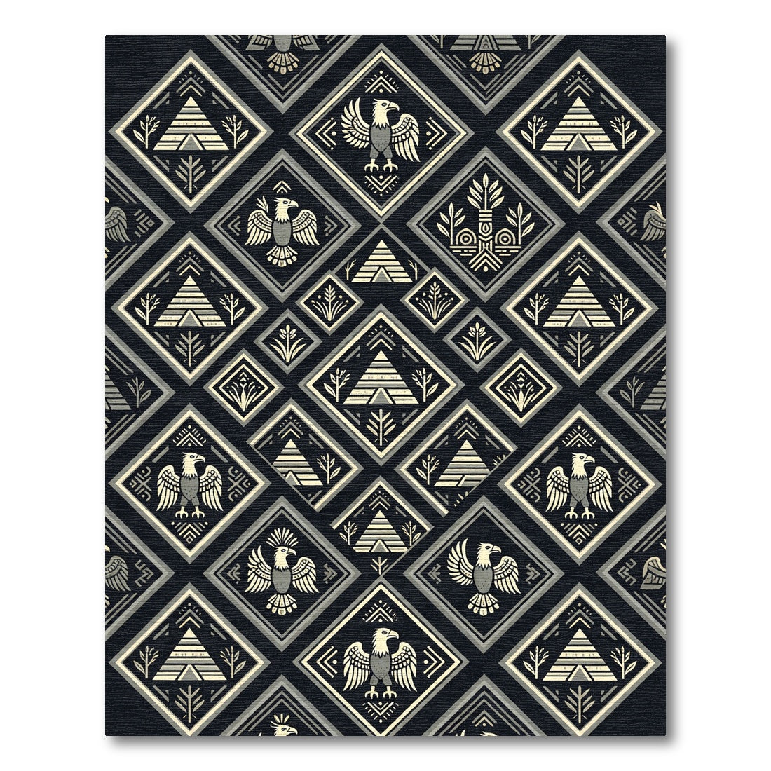 Geometric Eagle Pyramid Dark Cream Rug