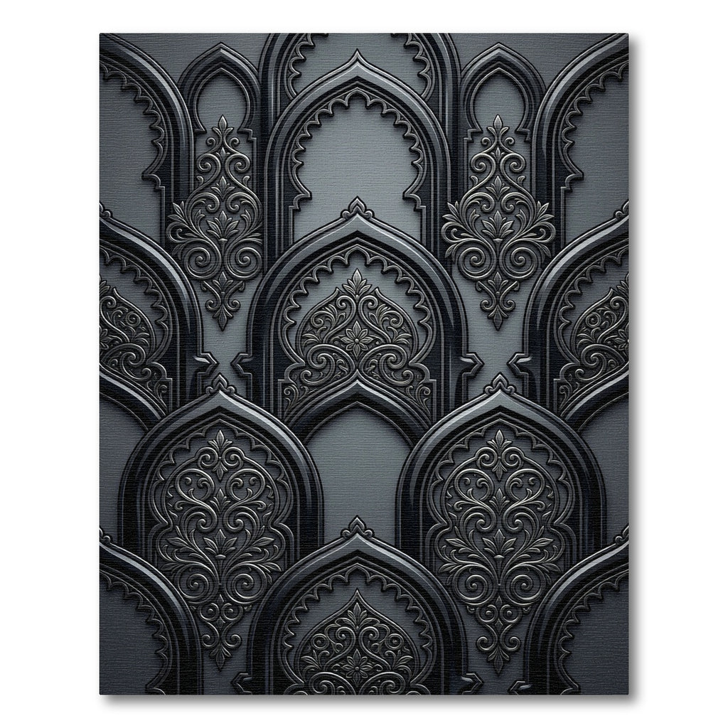 Monolithic Gray Ornate Archway Rug
