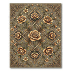 Golden Rose Floral Acanthus Scrollwork Rug