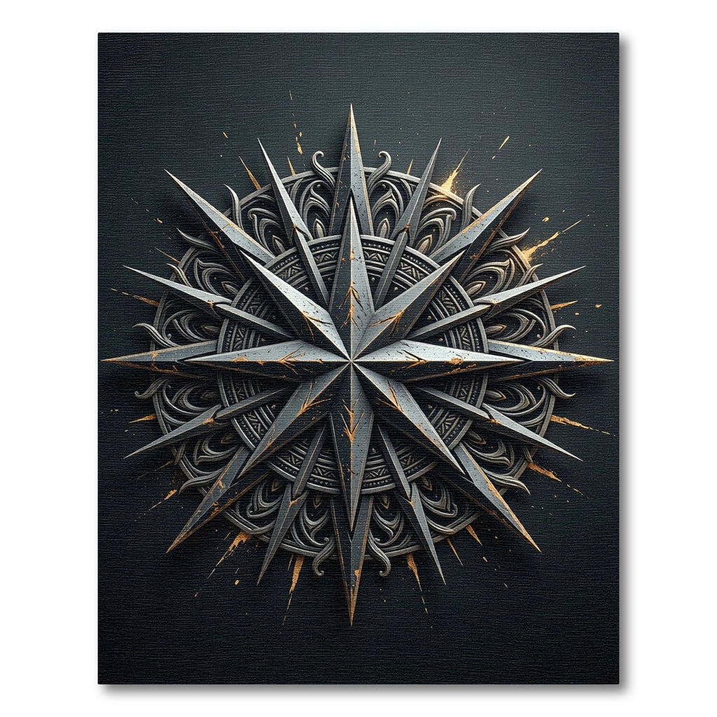 Metallic Charcoal Celestial Star Compass Rug