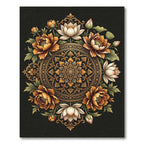 Elegant Gold Lotus Floral Mandala Rug