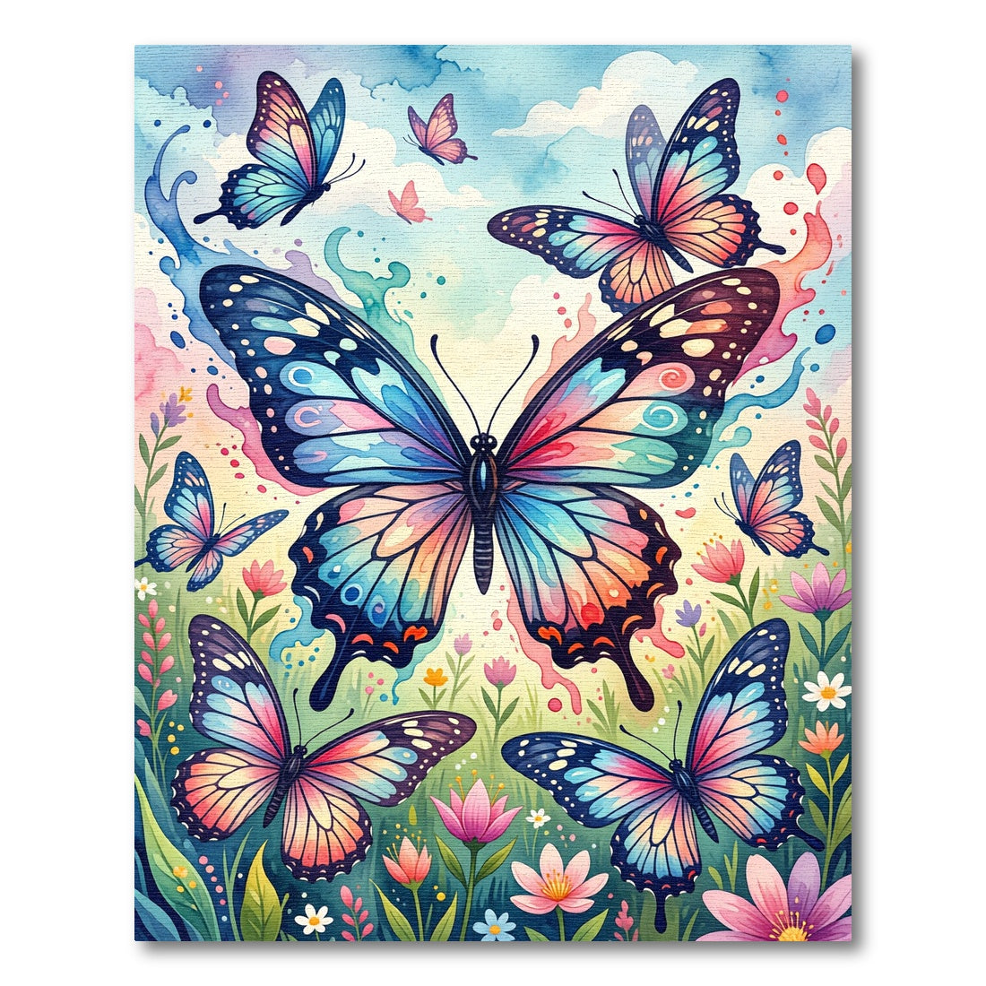 Whimsical Watercolor Butterfly Garden Art Rug