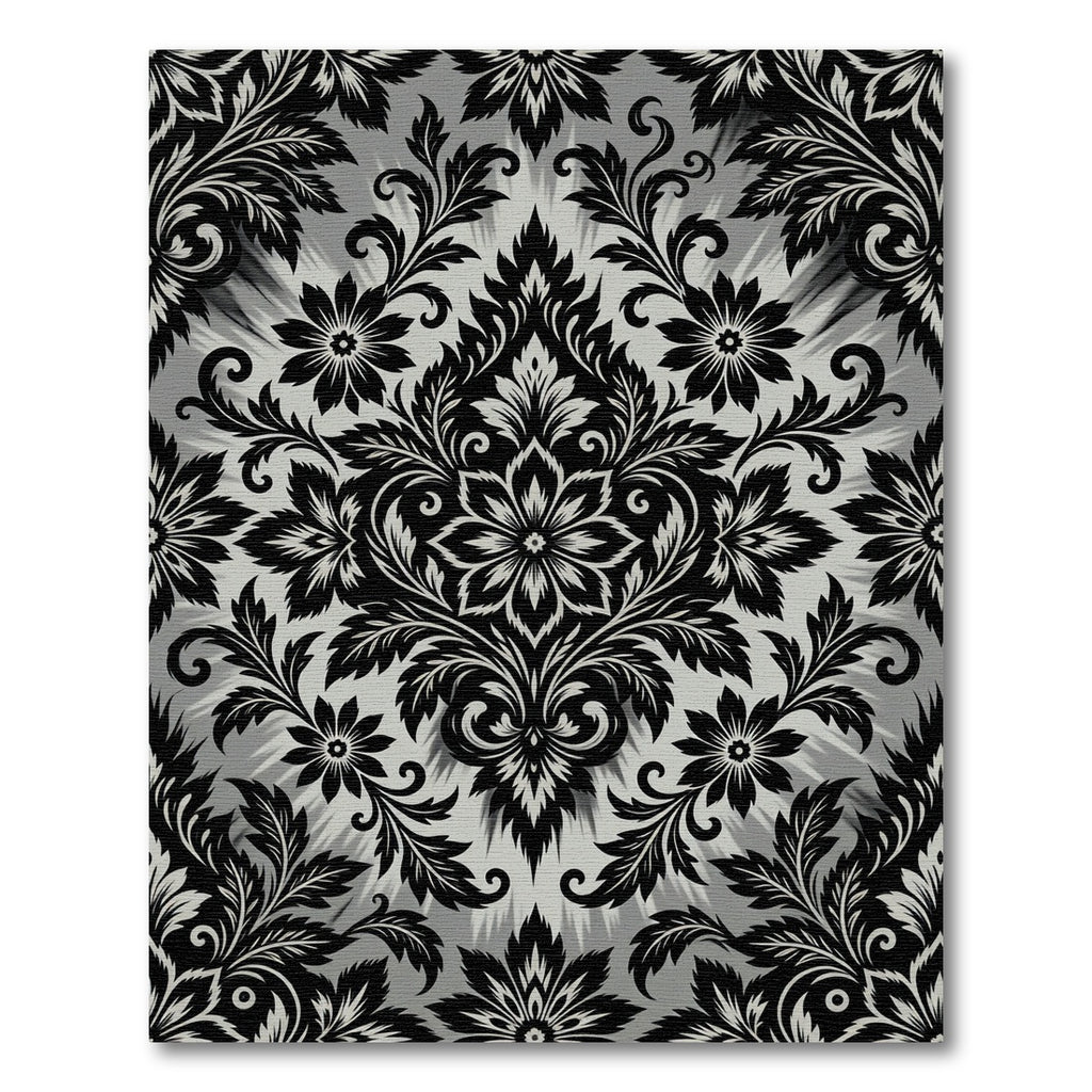 Black and White Floral Damask Swirls Rug