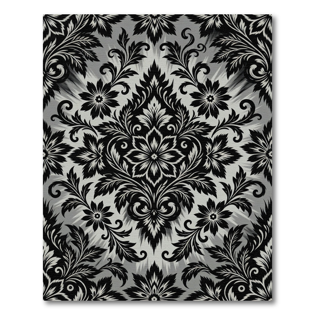 Black and White Floral Damask Swirls Rug