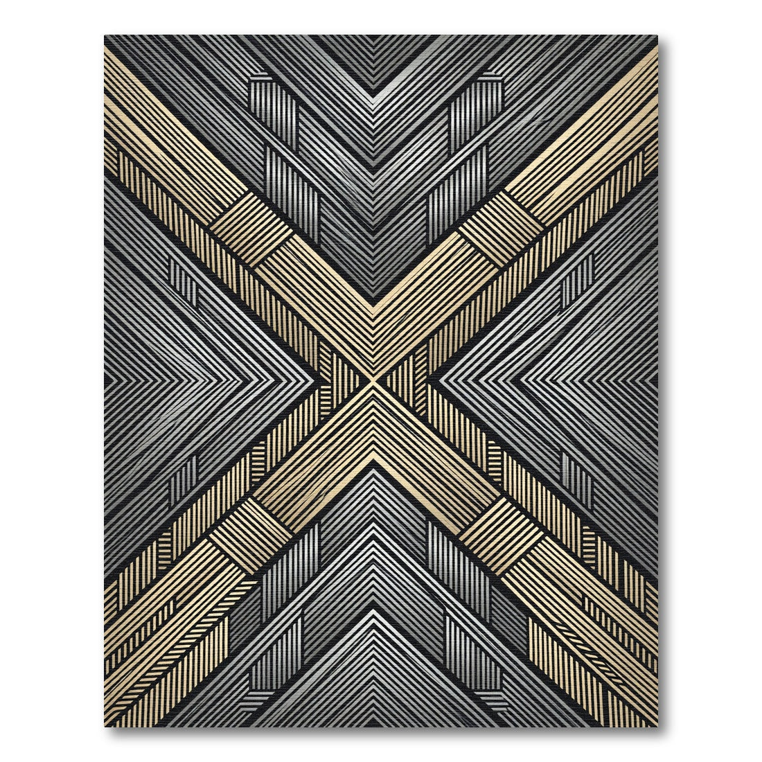 Gold Silver Linear Chevron Geometric Rug