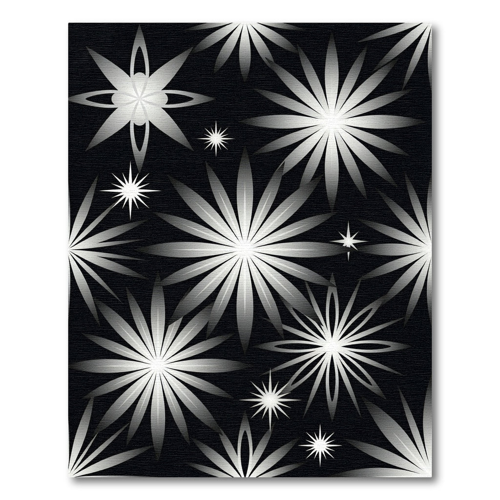 Silver Starburst Floral Black Rug