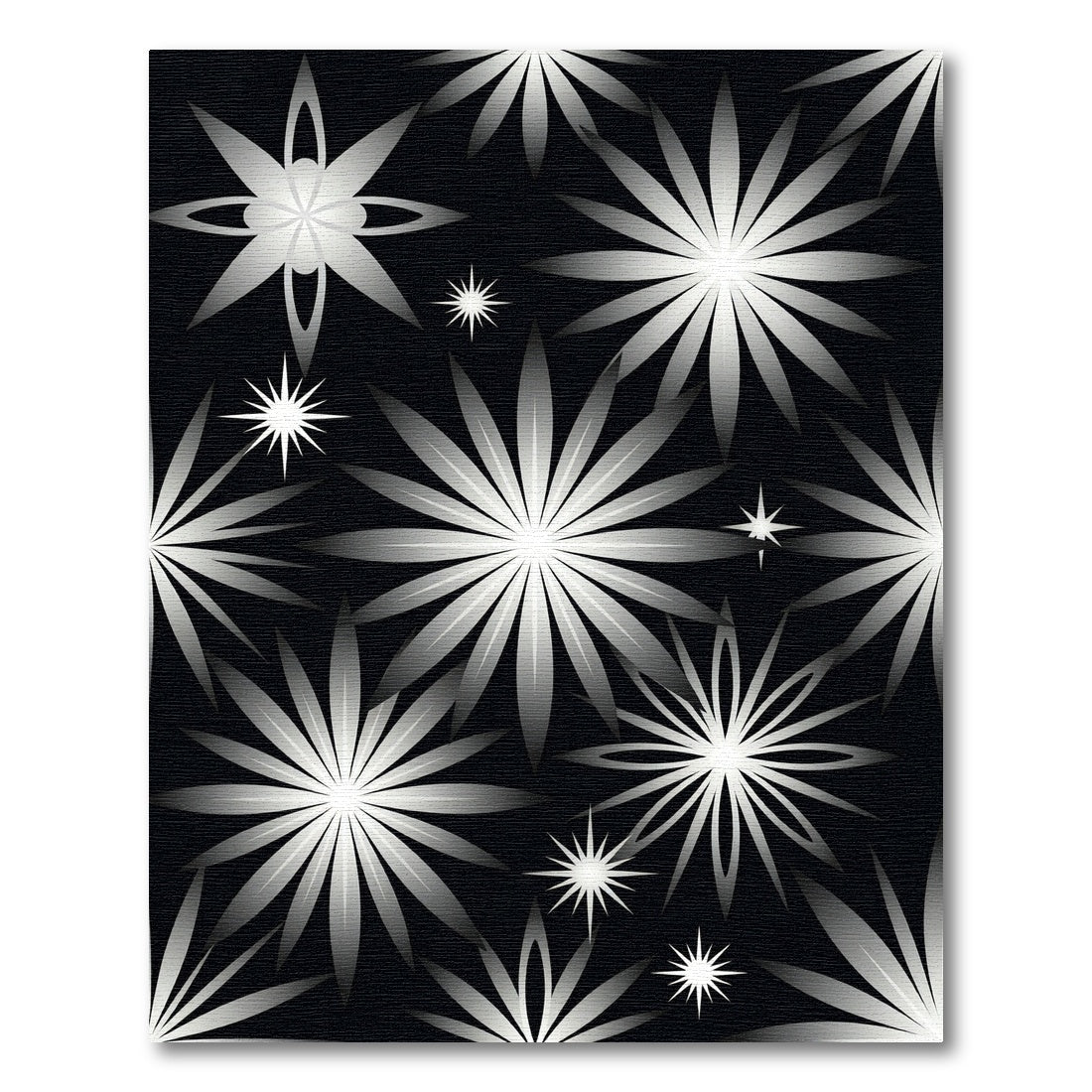 Silver Starburst Floral Black Rug