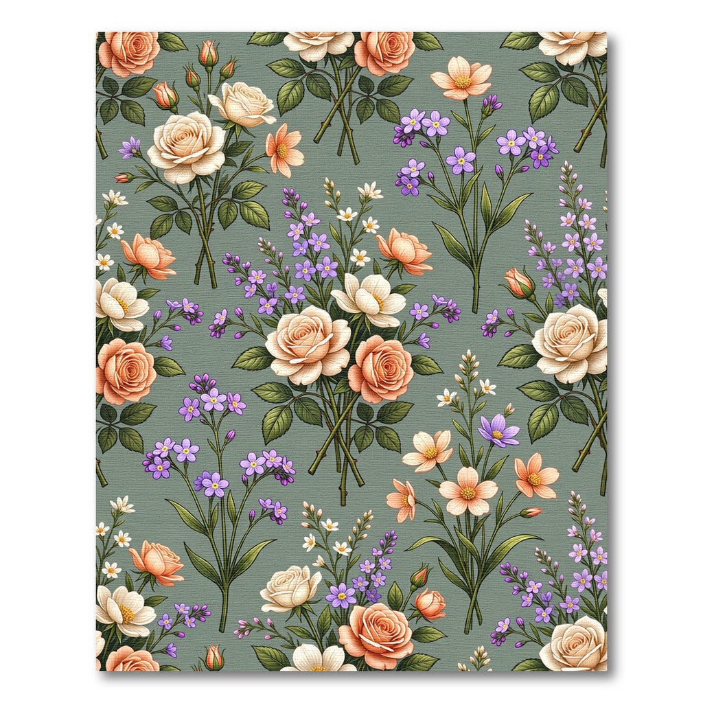 Cream Peach Violet Floral Bouquet Rug