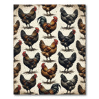 Rustic Farmhouse Rooster Chicken Folk Art Rug