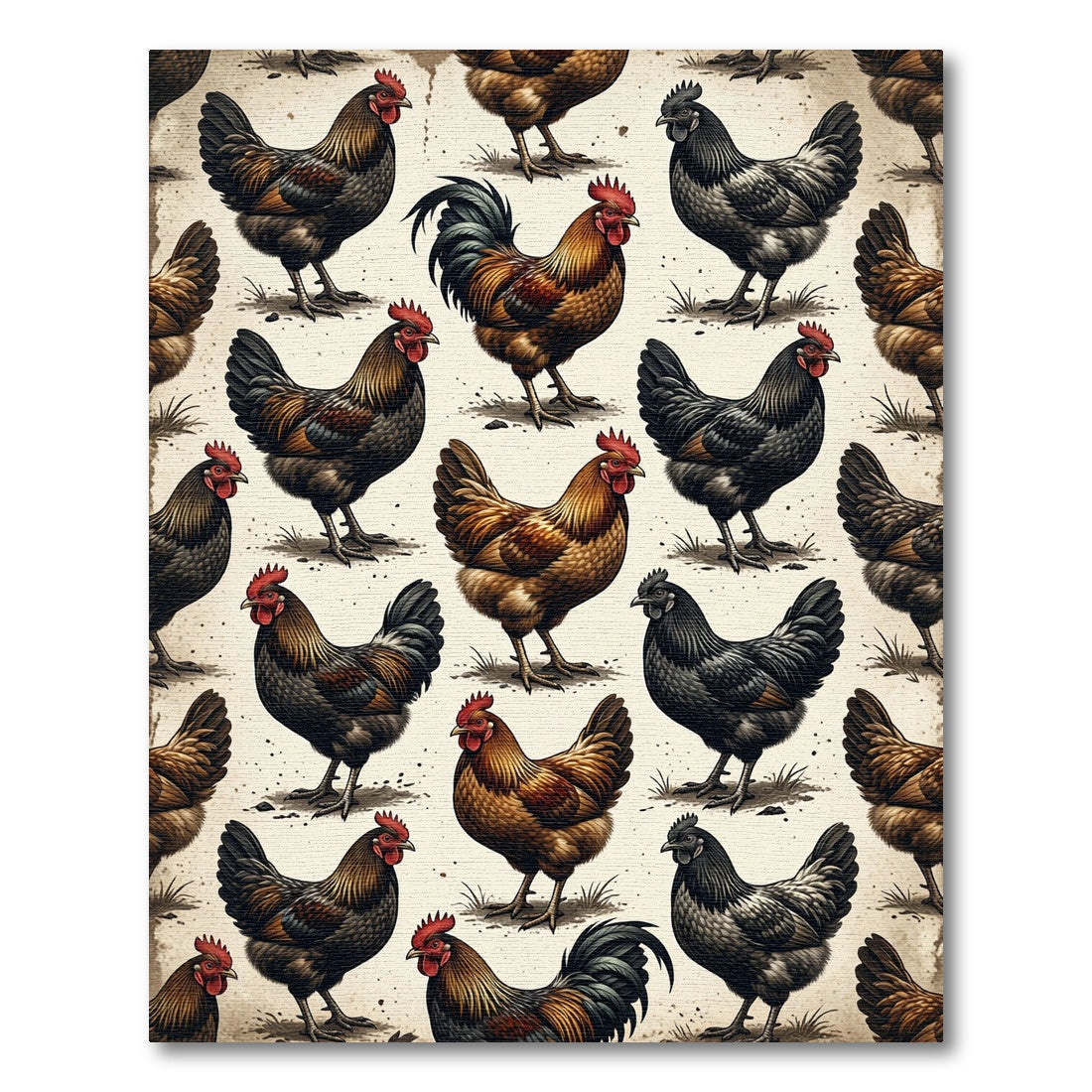 Rustic Farmhouse Rooster Chicken Folk Art Rug