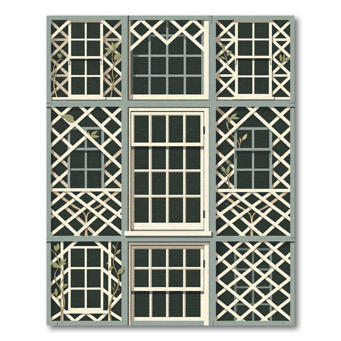 Sage Green Lattice Trellis Square Grid Rug